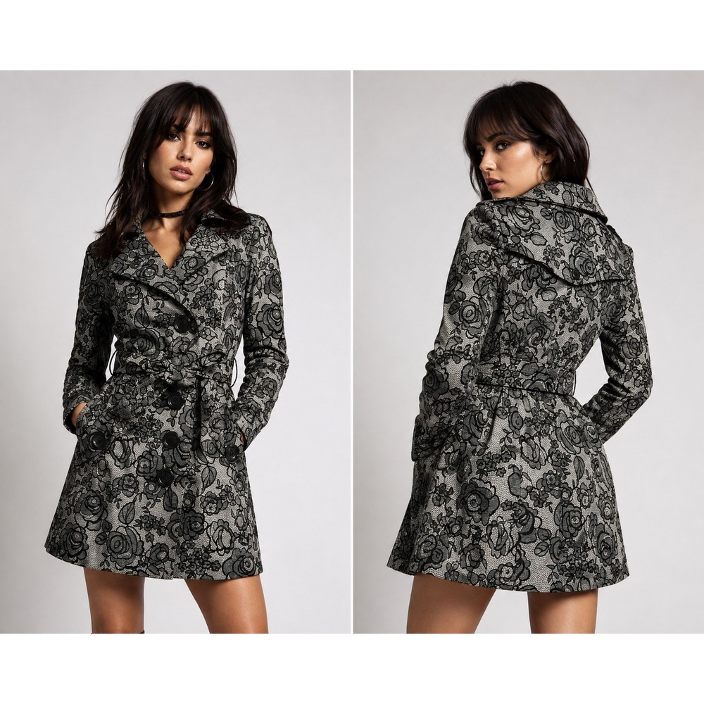 Floral lace y2k grunge floral Whimsigoth trench coat dual breast Candies medium